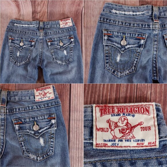 NWT True Religion Womens Size 26 Joey Row Seat Flap Flare Distressed Denim Jeans - Picture 9 of 15